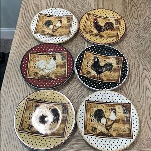 Set of six Retro  Rooster Decorative Plates Set